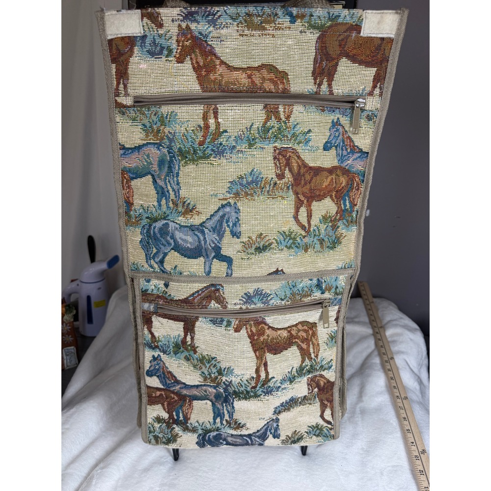 Vintage Horse Tapestry Rolling Shopping Bag Foldable Tote Western Equestrian Lug